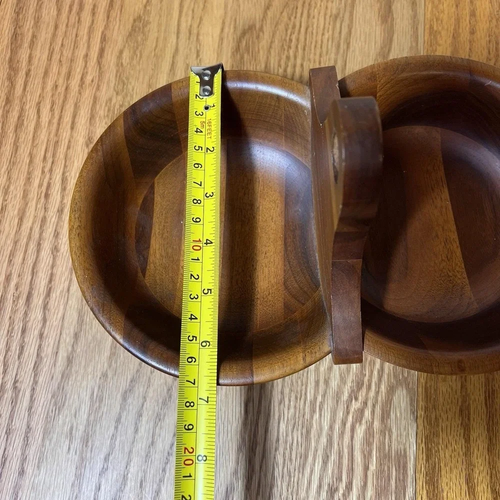 Vintage Black Walnut Handled Double Bowl Walnutware Ozark Native Wood Product